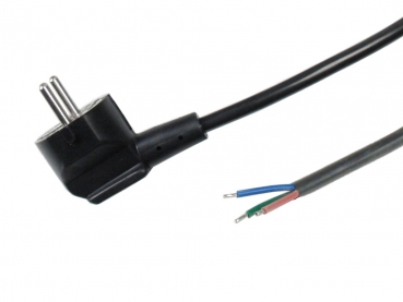 Schutzkontaktstecker mit Netzkabel - Kabel offen - schwarz